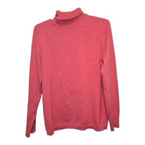 Talbots Coral Pink Turtleneck Sweater Button Cuff Womens M